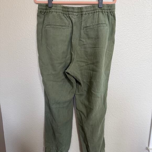 J. Crew Seaside Crop Jogger Pant Size 8 Linen Blend Pull on Elastic Waist Olive - Picture 5 of 8